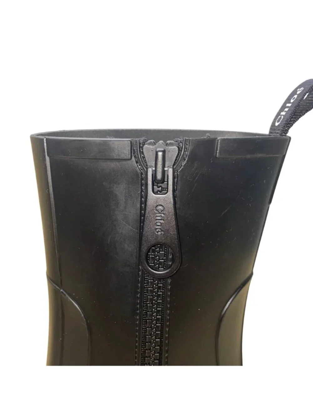 Chloe Women’s Black Rubber Zip-Up Chunky Heel Square Toe Betty Rain Boots Sz 10